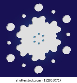 Isolated falling snowflake on blue background. Abstract concept with expressive forms and colors. Vector illustration - overlay. White abstract paper craft 3d ornament for banners, greeting cards.