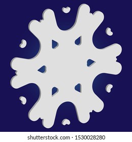 Isolated falling snowflake on blue background. Vector illustration - pattern. Creative concept with expressive forms and colors. White abstract paper craft 3d ornament for banners, greeting cards.