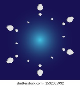 Isolated falling snowflake on blue background. Vector illustration - wallpaper. Colorful concept with expressive forms and colors. White abstract paper craft 3d ornament for banners, greeting cards.
