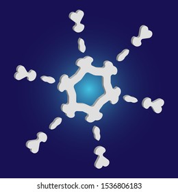 Isolated falling snowflake on blue background. Vector illustration - shape. Colorful concept with expressive forms and colors. White abstract paper craft 3d ornament for banners, greeting cards.