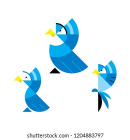 Isolated family of blue birds on a white background