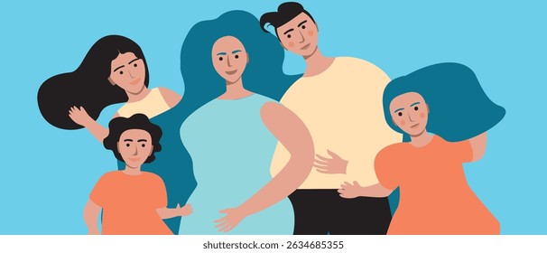 Isolated Family with kids as family fun concept, flat vector stock illustration with mom, dad and kids