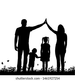 Vector Isolated Black Silhouette Family Parents Stock Vector (Royalty ...