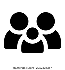 Isolated family in solid glyph icon style. Group, users, customers, audiences, people