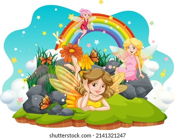 Isolated fantastic forests with beautiful fairies illustration