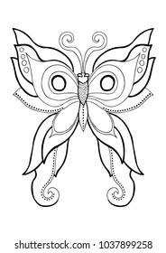 Isolated fantasy decorative butterfly. Hand drawn picture. Sketch for anti-stress adult coloring book. Vector illustration for coloring page. Template for poster, t-shirt, cover or tattoo.