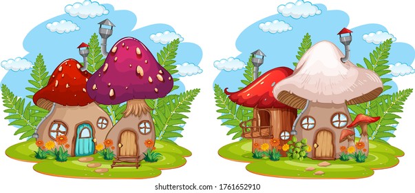 Isolated fantasy mushroom house  illustration