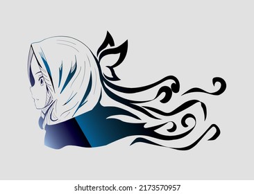 Isolated Fantasy Muslim Girl Character In Japanese Cartoon Style