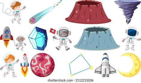 Isolated fantasy space game objects and elements set illustration