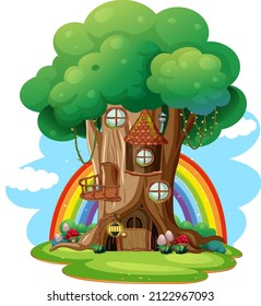 Isolated fantasy tree house on white background illustration