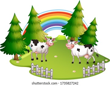 Isolated farm land with cow illustration