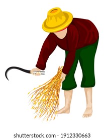 isolated farmer harvest rice vector design