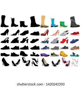 isolated fashion shoe set in flat style with silhouette