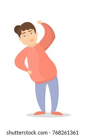 Isolated fat woman doing exercise for loosing weight.