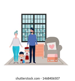 Isolated father and mother with kids design