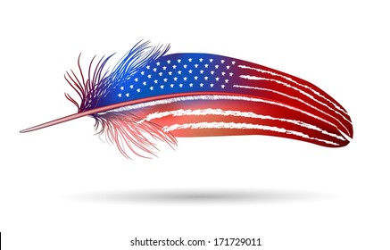 isolated feather on white background. American flag