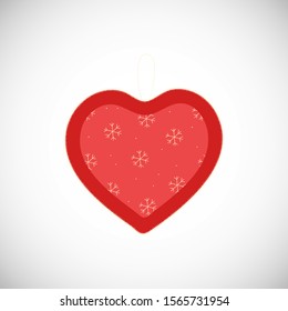 Isolated felt xmas  heart toy in scandinavian style. Winter symbol of Chritmas. Noel decoration. Vector Illustration