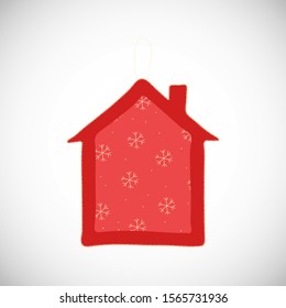 Isolated felt xmas house toy in scandinavian style. Winter symbol of Chritmas. Noel decoration. Vector Illustration