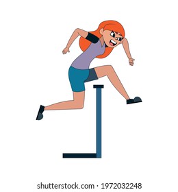 Isolated female athlete character practicing athletic