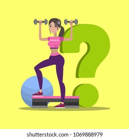 Isolated female athlete standing with question mark.