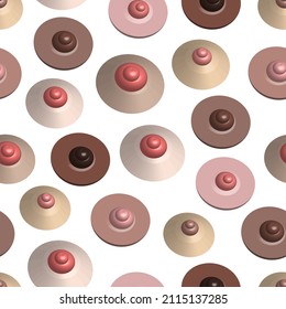 pechos femeninos aislados de diferente tamaño y color de piel vectorial sin fisuras