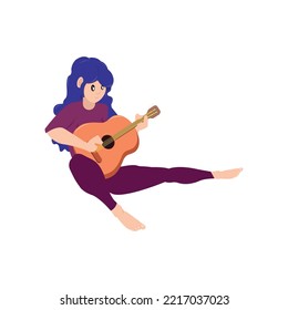 Isolated female character playing a wooden guitar Vector