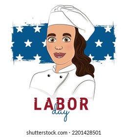 Isolated female chef with uniform Labor day Vector