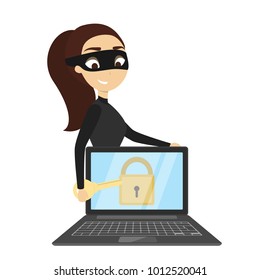 Isolated Female Hacker Trying To Break The Lock.