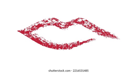 Isolated Female Lips with Texture on White background. Cherry Color. Hand Drawn style. Pastel and Chalk. Beauty and Fashion. Vector illustration for Makeup and Cosmetic Design.