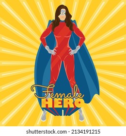 Isolated female superhero cartoon on a striped background Vector