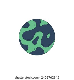 Isolated fictional abstract speckled planet on white background. Black and green colors. Space object in surrealistic cartoon style. Sticker, print on a T-shirt. Vector illustration