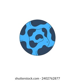 Isolated fictional abstract speckled planet on white background. Black and blue colors. Space object in surrealistic cartoon style. Sticker, print on a T-shirt. Vector illustration