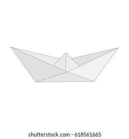 Isolated figure of boat, ship folded from white paper in origami style on white background