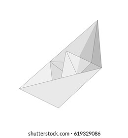 Isolated figure of boat, ship folded from white paper in origami style on white background