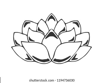 The isolated figure of Lotus in black-and-white. Vector illustration.