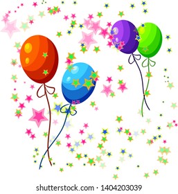 An isolated figure on a transparent background. Four colorful balloons surrounded by colorful stars.