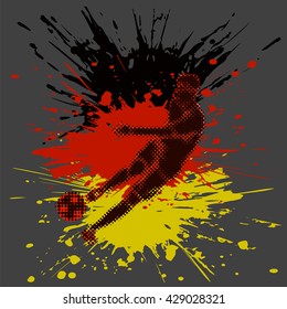 Isolated figure of a soccer player with half tone effect and paint splashes.