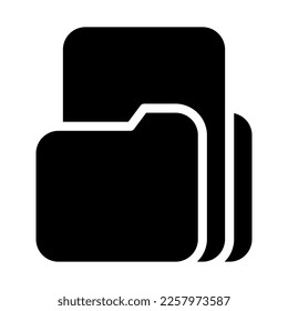 Isolated file and folder in solid glyph icon on white background. Portfolio, storage, document, directory, office, stationery