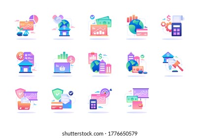 Isolated Finance Icon Pack with Multicolor style