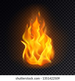 Isolated fire emoji on transparent background. Realistic flame or 3d orange burn for icon or logo. Heat and warm symbol or emoticon. Hazard and danger, warning and flaming, explosion, bonfire concept