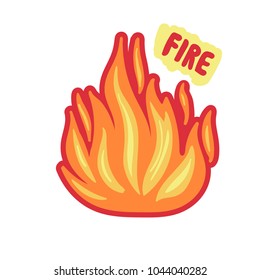 isolated fire sticker. bright Flame on white