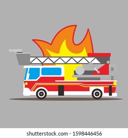Isolated fire truck.Vector illustration of flat fire engine. Colorful illustration.