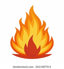 Isolated fire in vector style, blazing flames on white.