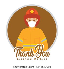 Isolated Fireman yellow thank you essentials workers- Vector