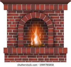 isolated  fireplace with red bricks