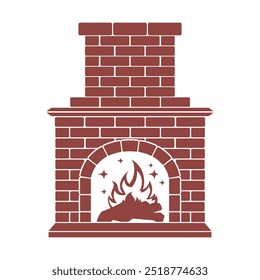 Isolated fireplace silhouette. Interior decor icon. Simple flame template. Home furniture shape. Vector illustration