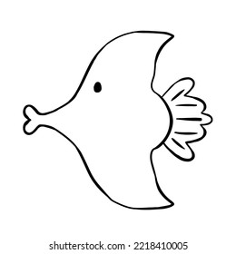 Isolated fish black draw line vector illustration