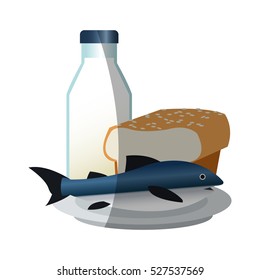 Isolated  fish bread and milk design