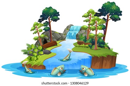 Isolated fish in the river illustration