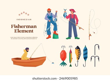 Isolated fisherman element flat design illustration